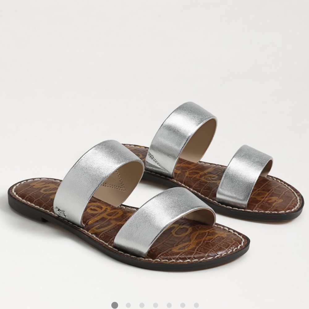 Sam Edelman Silver Metallic Double-Band Slide Sandals